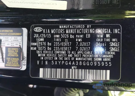 2016 Kia Sorento 2.4L L from USA, damaged, VIN 5XYPG4A38GG095955